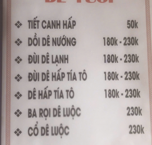 Menu giá mới 