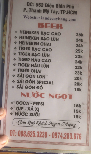 Menu giá mới 