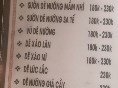 Menu giá mới 